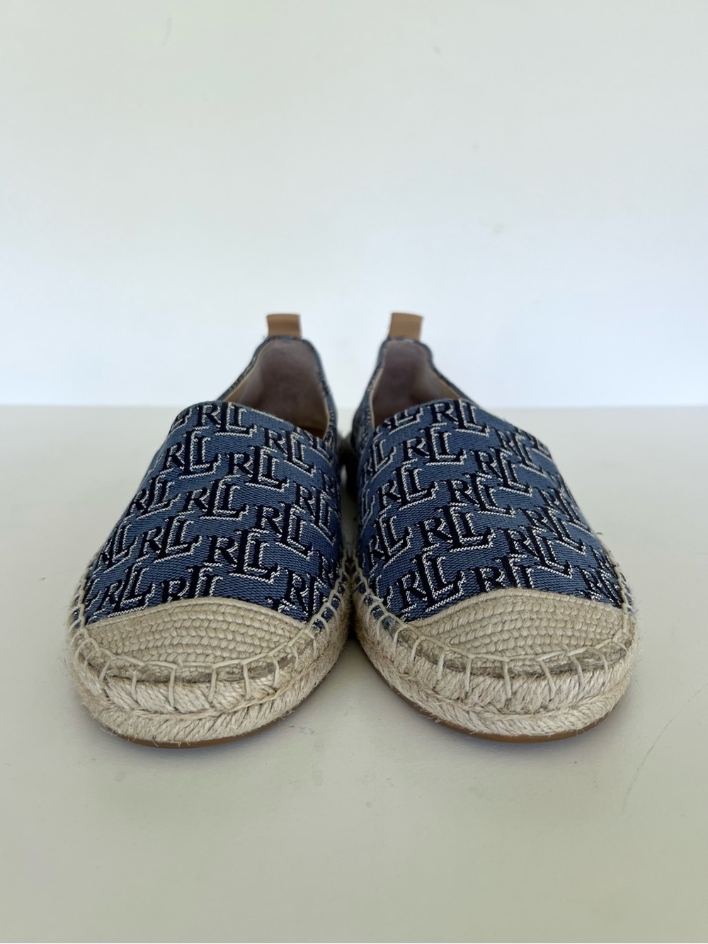Ralph Lauren LRL Cameryn II Monogram Jacquard Espadrille, Blue/Tan, size 8 - Picture 4 of 13